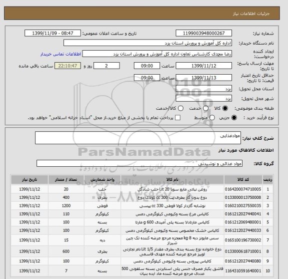 استعلام موادغذایی