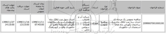 مناقصه عمومی یک مرحله ای احداث سه عدد اتاقک چاه و یک ساختمان نگهبانی چاه های استحصال آب خالقوردی