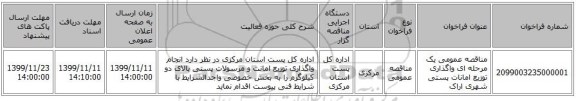 مناقصه عمومی یک مرحله ای واگذاری توزیع امانات پستی شهری اراک