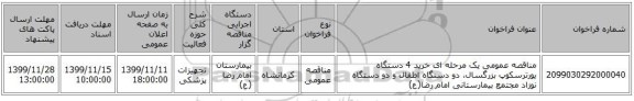 مناقصه عمومی یک مرحله ای خرید 4 دستگاه یورترسکوپ بزرگسال، دو دستگاه اطفال و دو دستگاه نوزاد مجتمع بیمارستانی امام رضا(ع)