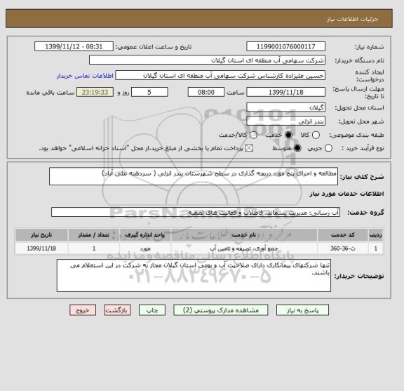 استعلام مطالعه و اجرای پنج مورد دریچه گذاری در سطح شهرستان بندر انزلی ( سردهنه علی آباد)   