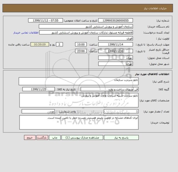 استعلام تابلو سردرب سازمان