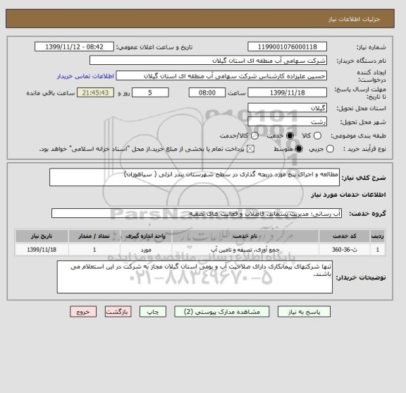 استعلام مطالعه و اجرای پنج مورد دریچه گذاری در سطح شهرستان بندر انزلی ( سیاهوزان)   