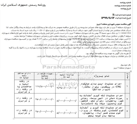 مناقصه اجرای عملیات ایمن سازی جایگاه CNG ...