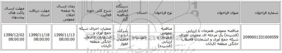 مناقصه عمومی همزمان با ارزیابی (فشرده) یک مرحله ای عملیات اجرای شبکه جمع آوری و انشعابات فاضلاب خانگی منطقه اکباتان