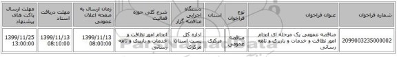 مناقصه عمومی یک مرحله ای انجام امور نظافت و خدمات و باربری و نامه رسانی