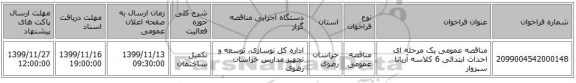 مناقصه عمومی یک مرحله ای احداث ابتدائی 6 کلاسه آریانا سبزوار 