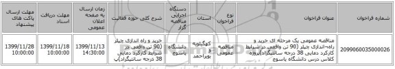 مناقصه عمومی یک مرحله ای خرید و راه¬اندازی چیلر (90 تن واقعی در شرایط کارکرد دمایی 38 درجه سانتیگراد)پروژه کلاس درس دانشگاه یاسوج