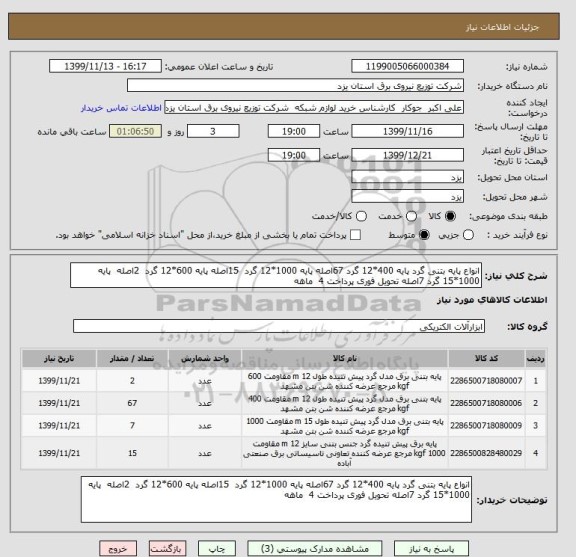 استعلام انواع پایه بتنی گرد پایه 400*12 گرد 67اصله پایه 1000*12 گرد  15اصله پایه 600*12 گرد  2اصله  پایه 1000*15 گرد 7اصله تحویل فوری پرداخت 4  ماهه