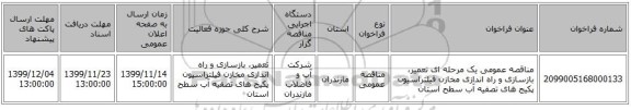 مناقصه عمومی یک مرحله ای تعمیر، بازسازی و راه اندازی مخازن فیلتراسیون پکیج های تصفیه آب سطح استان