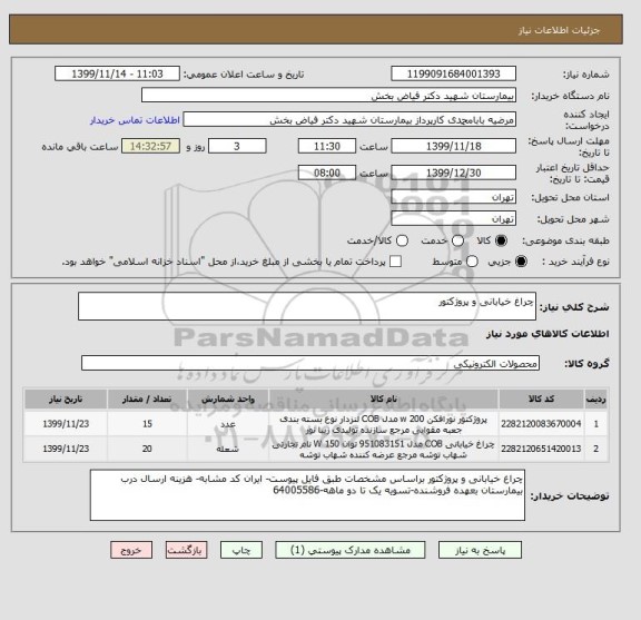 استعلام چراغ خیابانی و پروژکتور