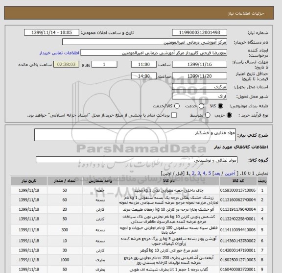 استعلام مواد غذایی و خشکبار 