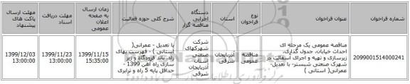 مناقصه عمومی یک مرحله ای احداث خیابان، جدول گذاری، زیرسازی و تهیه و اجرای آسفالت در شهرک صنعتی شبستر- با تعدیل- عمرانی( استانی )