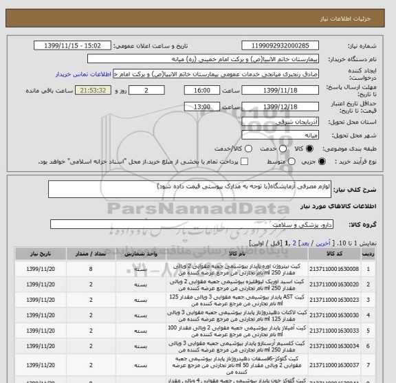 استعلام لوازم مصرفی آزمایشگاه(با توجه به مدارک پیوستی قیمت داده شود)