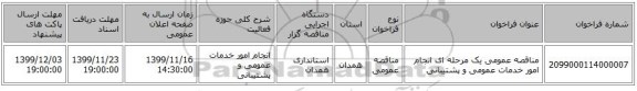 مناقصه عمومی یک مرحله ای انجام امور خدمات عمومی و پشتیبانی