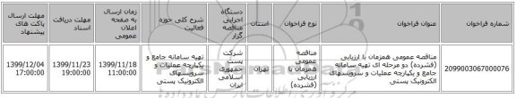 مناقصه عمومی همزمان با ارزیابی (فشرده) دو مرحله ای تهیه سامانه جامع و یکپارچه  عملیات و سرویسهای الکترونیک پستی