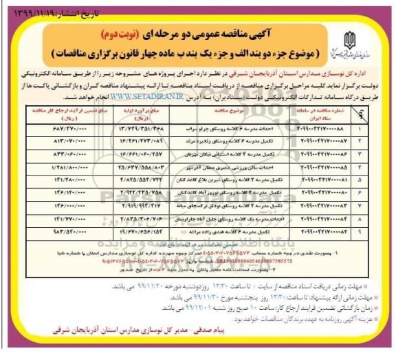 آگهی مناقصه عمومی ,مناقصه احداث مدرسه - نوبت دوم 