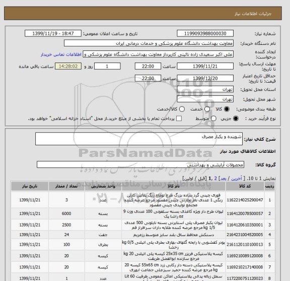 استعلام شوینده و یکبار مصرف