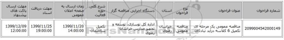 مناقصه عمومی یک مرحله ای تکمیل 6 کلاسه درآبد تبادکان   