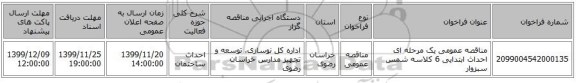 مناقصه عمومی یک مرحله ای احداث ابتدایی 6 کلاسه شمس سبزوار