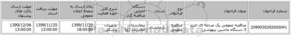 مناقصه عمومی یک مرحله ای خرید 3 دستگاه ماشین بیهوشی