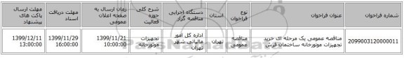 مناقصه عمومی یک مرحله ای خرید تجهیزات موتورخانه ساختمان فرش