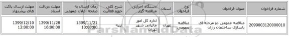 مناقصه عمومی دو مرحله ای باسازی ساختمان رازان