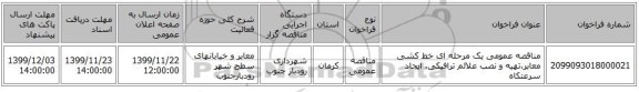 مناقصه عمومی یک مرحله ای خط کشی معابر،تهیه و نصب علائم ترافیکی، ایجاد سرعتکاه