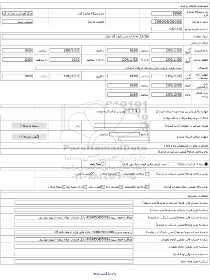 واگذاری به اجاره محل فروشگاه مرکز