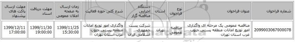 مناقصه عمومی یک مرحله ای واگذاری امور توزیع امانات منطقه پستی جنوب غرب استان تهران