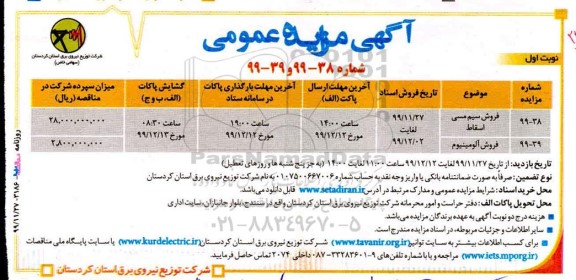 مزایده ،مزایده  فروش سیم مسی اسقاط 