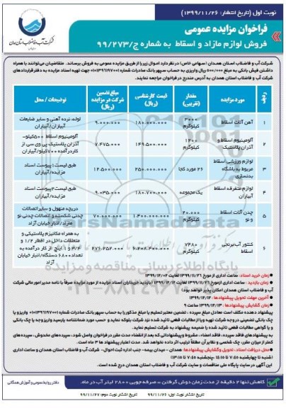 فراخوان مزایده , فراخوان مزایده آهن آلات اسقاط