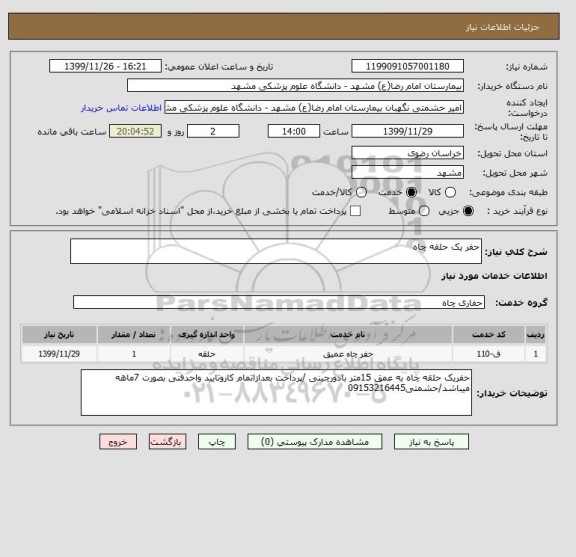 استعلام حفر یک حلقه چاه