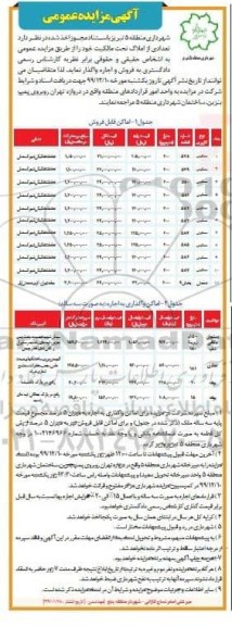 مزایده فروش اماکن مسکونی و واگذاری تعدادی از املاک از قبیل رستوران و کافی شاپ و ... 