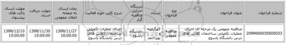 مناقصه عمومی یک مرحله ای اجرای عملیات  تکمیلی ساختمان  کلاس های درس دانشگاه یاسوج