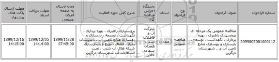 مناقصه عمومی یک مرحله ای برونسپاری راهبری ، بهره برداری ، نگهداشت ، توسعه ، بازسازی و بهسازی منابع تامین آب و... شهرستان درگزین