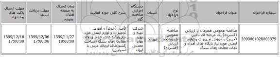 مناقصه عمومی همزمان با ارزیابی (فشرده) یک مرحله ای تأمین (خرید) و آموزش تجهیزات و لوازم ایمنی مورد نیاز پایگاه های امداد و نجات معادن زغال سنگ