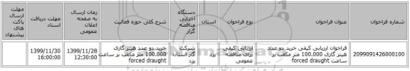 فراخوان ارزیابی کیفی خرید دو عدد هیتر گازی 100.000 متر مکعب بر ساعت forced draught