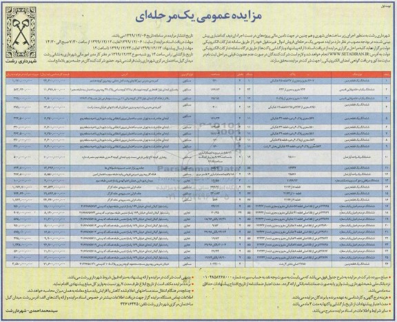 مزایده،مزایده فروش اموال ششدانگ یک قطعه زمین و آپارتمان و مغازه 