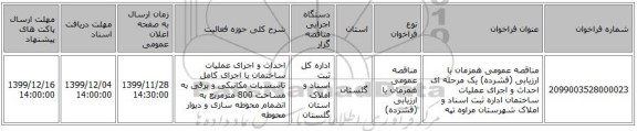 مناقصه عمومی همزمان با ارزیابی (فشرده) یک مرحله ای احداث و اجرای عملیات ساختمان اداره ثبت اسناد و املاک شهرستان مراوه تپه