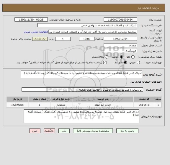 استعلام اجرای فنس فخط انتقال وساخت حوضجه روستامجتمع عظیم دره شهرستان کبودراهنگ (روستای آقچه قیه )