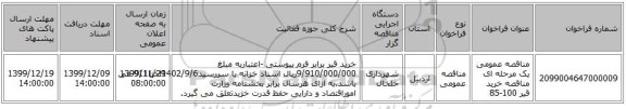 مناقصه عمومی یک مرحله ای مناقصه خرید قیر 100-85