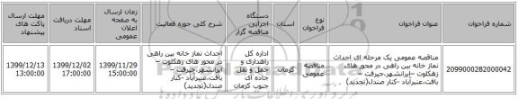 مناقصه عمومی یک مرحله ای احداث نماز خانه بین راهی در محور های زهکلوت –ایرانشهر،جیرفت – بافت،عنبرآباد -کنار صندل(تجدید)