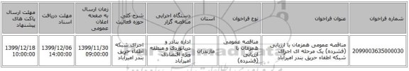 مناقصه عمومی همزمان با ارزیابی (فشرده) یک مرحله ای اجرای شبکه اطفاء حریق بندر امیرآباد