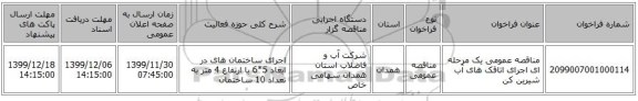 مناقصه عمومی یک مرحله ای اجرای اتاقک های آب شیرین کن