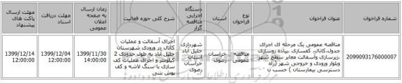 مناقصه عمومی یک مرحله ای اجرای جدول،کانال، کفسازی ،پیاده روسازی ،زیرسازی وآسفالت معابر سطح شهر وبلوار ورودی  و خروجی شهر (راه دسترسی بیمارستان ) حسب ن