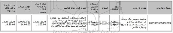 مناقصه عمومی یک مرحله ای اجرای زیرسازی و آسفالت،تک جدول و کانیوو و دیوار حفاظتی 