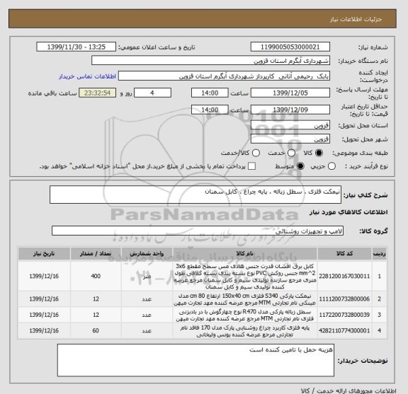 استعلام نیمکت فلزی . سطل زباله . پایه چراغ . کابل سمنان 