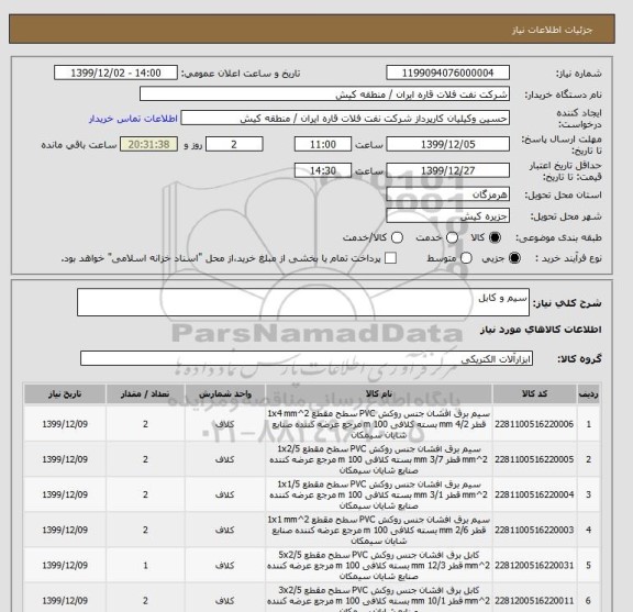 استعلام سیم و کابل