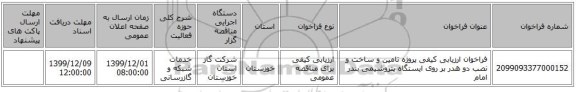 فراخوان ارزیابی کیفی پروژه تامین و ساخت و نصب دو هدر بر روی ایستگاه پتروشیمی بندر امام